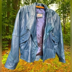 Vintage Genuine Leather Jacket - Blue